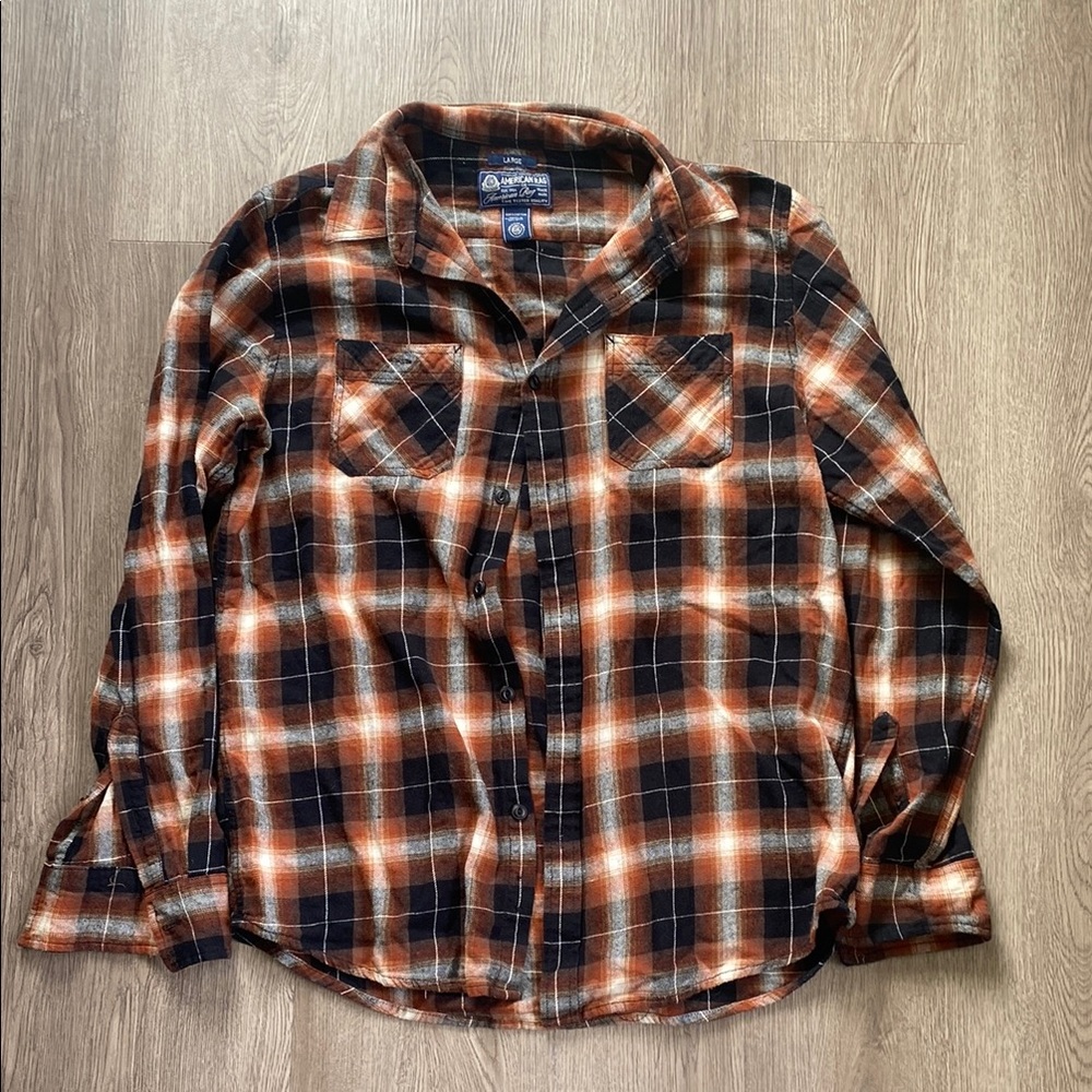 MENS American Rag Plaid Shirt in Black, Orange, and White